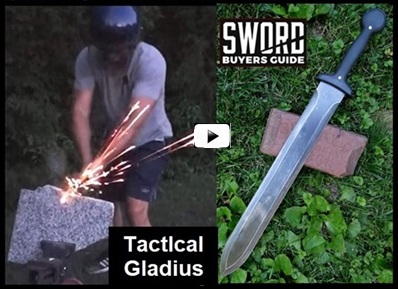Tactical Gladius Extreme Durability Tests. Fully functional tactical version of the ancient Roman Gladius Sword. Flash through video 
of the sword, and see demonstrations slicing, thrusting, and chopping through jugs, trash cans, lumber, a metal pole. Even against 
Solid Granite it didnt break! This blade is almost indestructible! 
